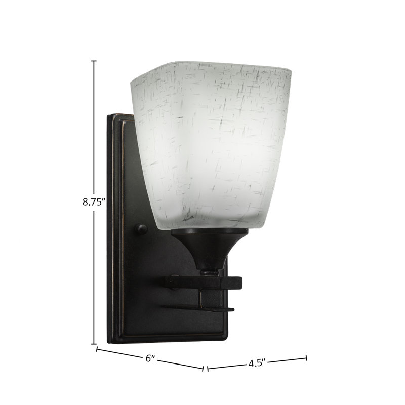 Uptowne Wall Sconce Shown With 4.5" Square Glass, Dark Granite, White Muslin Glass