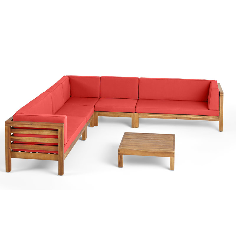 Maher Outdoor 7 Piece Sectional Seating Group with Cushions, Red