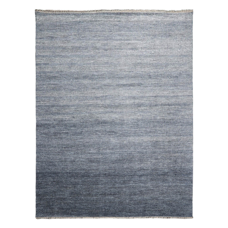 Tapis noué à la main en bleu / blanc, Rectangle 9 pi x 12 pi