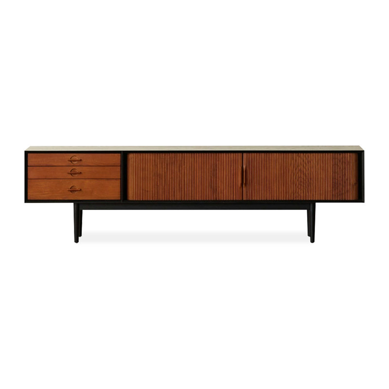 Meuble télé moderne en bois massif noir, H 23,62 po x L 86,61 po x l 15,75 po