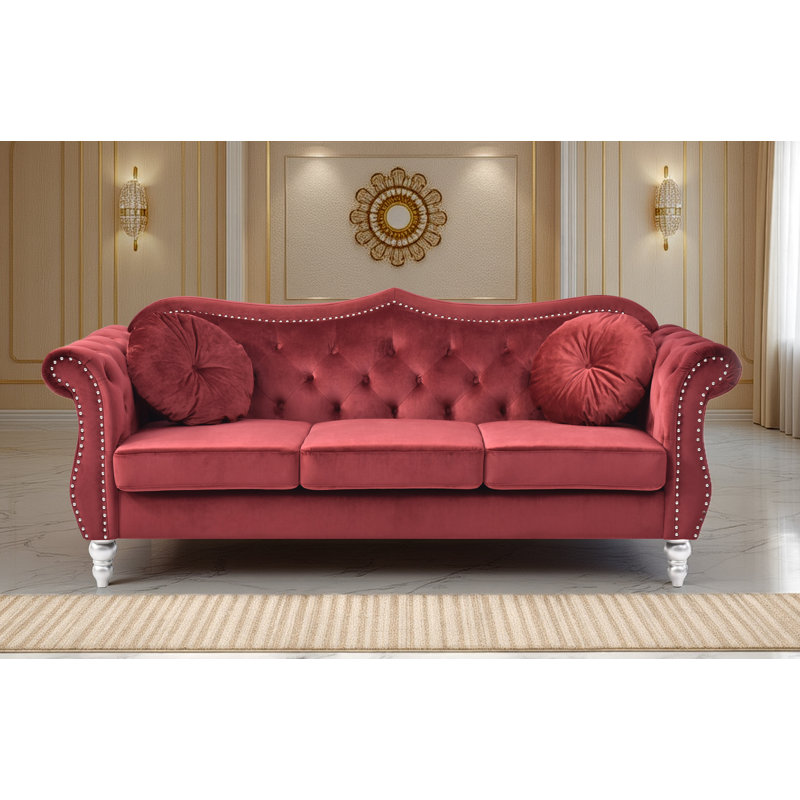 Modla Velvet Fabric Sofa, Burgundy