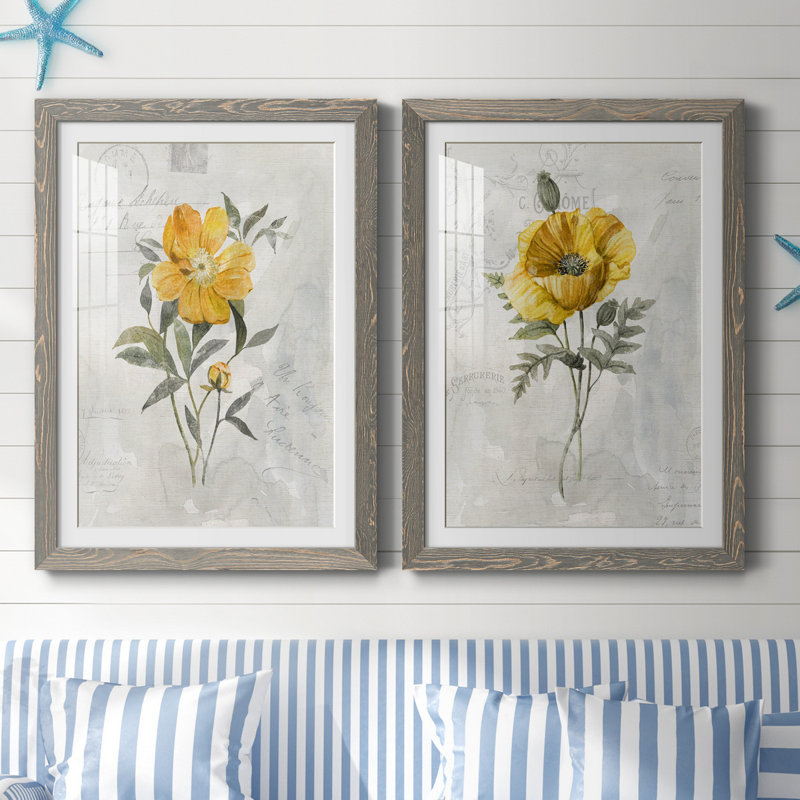 Canary Linen pivoine - ensemble de 2 reproductions d'art, H 37,5 po x l 55 po x P 1,5 po, Cadre en papier gris, Blanc
