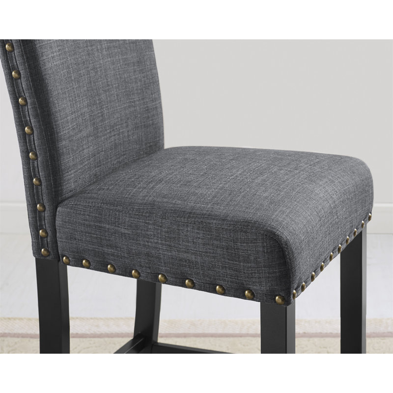 Biony Gray Fabric Counter Height Stools With Nailhead Trim, Set Of 2, Gray