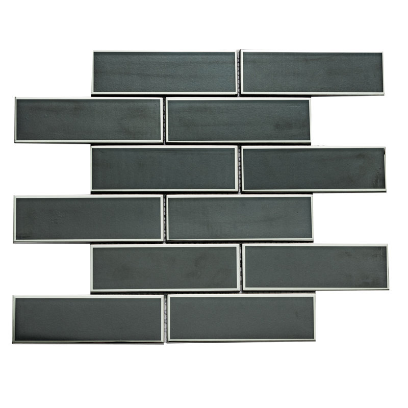 Athena Black 15" X 12" Glass Mosaic Wall Tile, Silver