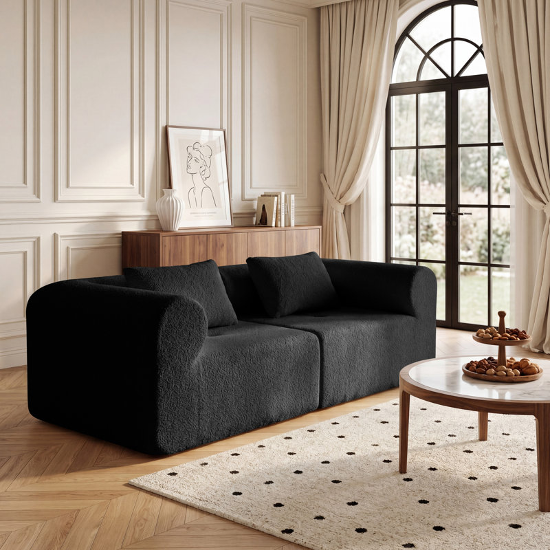 Canapé modulaire 2 pièces Bouclé, accoudoirs gauche et droit, ressorts ensachés, rouleau de compression, aucun assemblage requis, housses lavables, noir