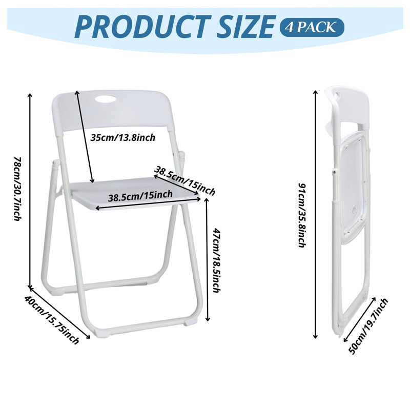 Chaises pliantes en plastique (ensemble de 4), Blanc