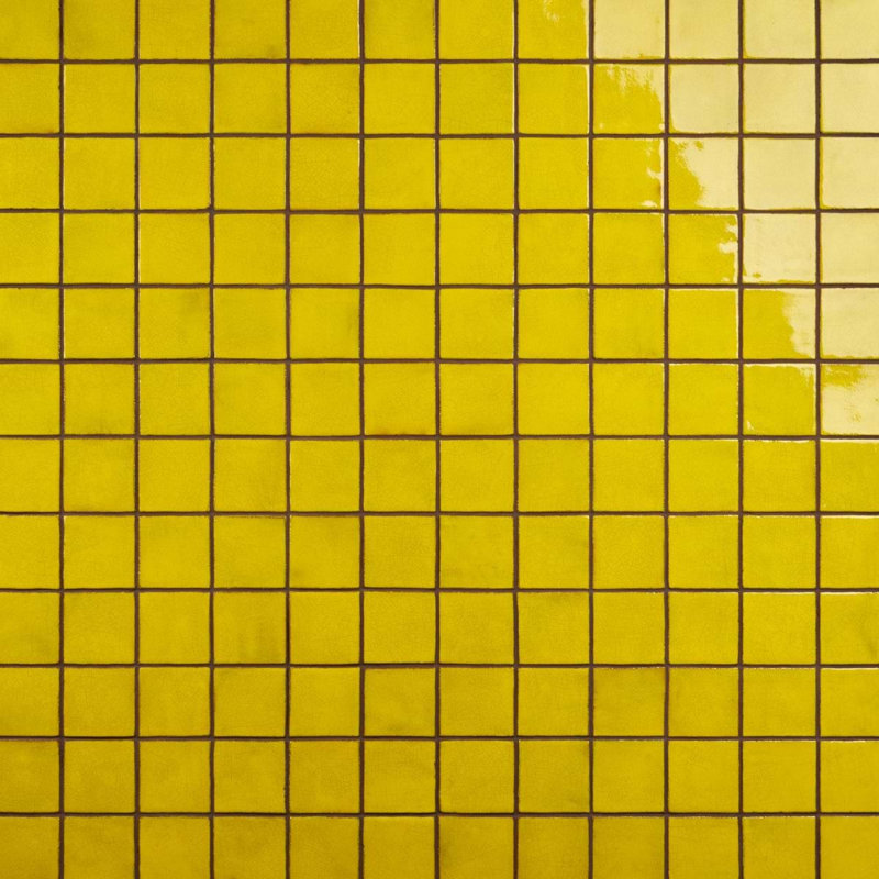 Emery 4x4 Square Handmade Crackled Glossy Terracotta Tile, Yellow