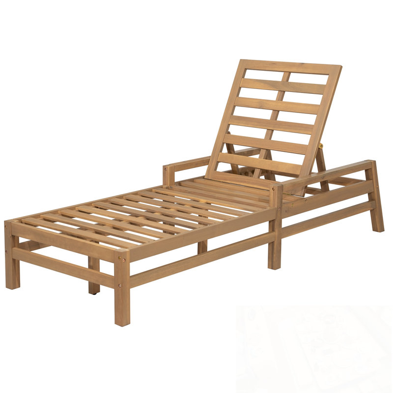 Chaise longue d'extérieur réglable avec coussins épais, Naturel