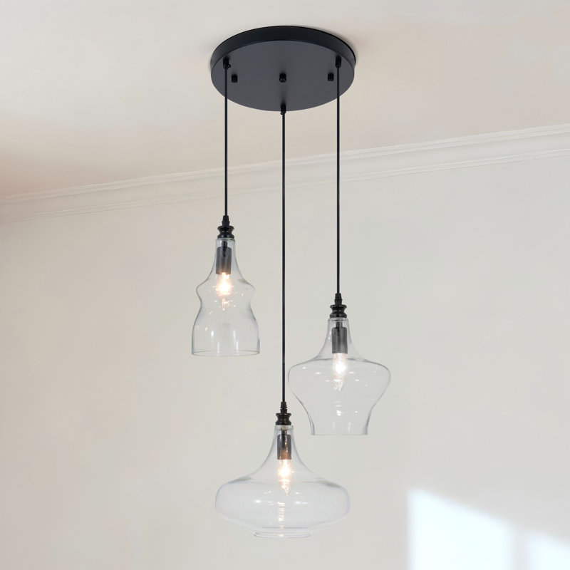 3 - Light Cluster Glass Chandelier Dimmable
