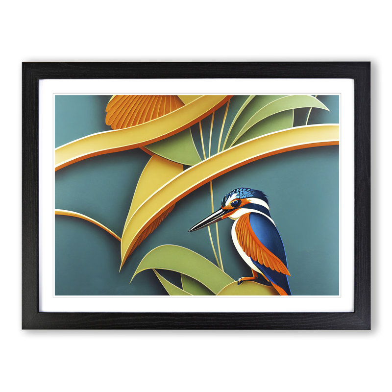 Kingfisher Deco Style - Framed Print, Black, 46cm H x 64cm W x 2cm D