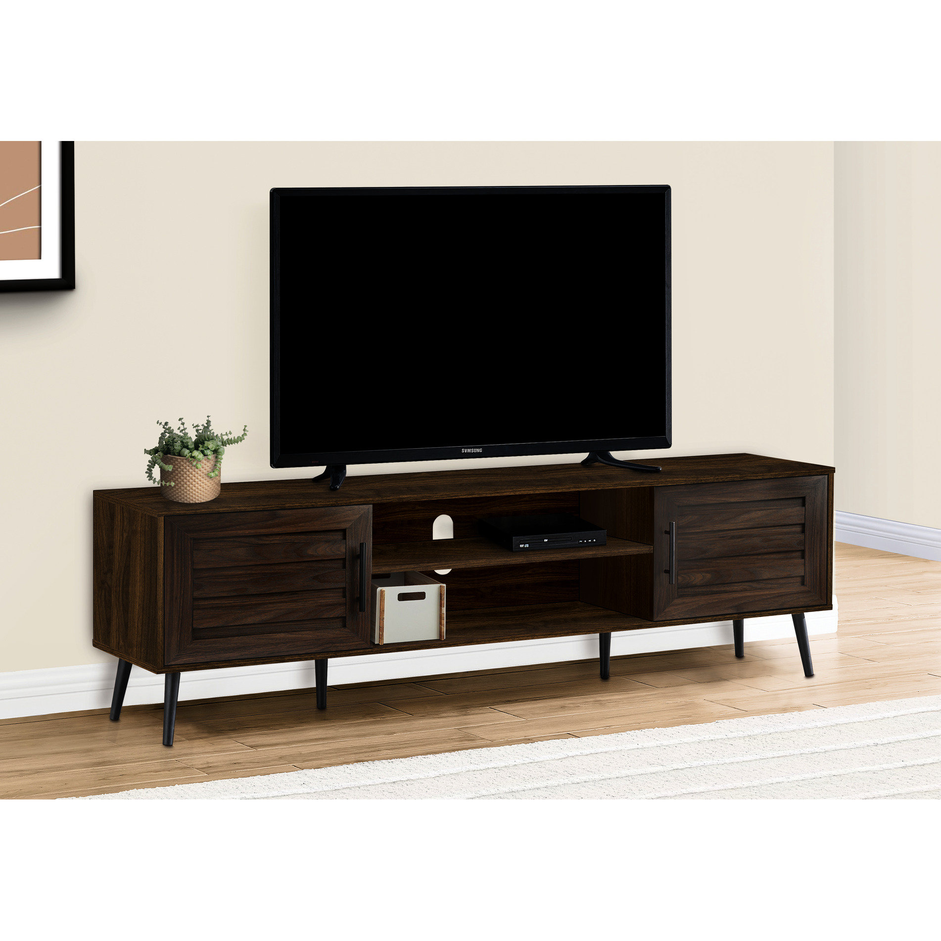 Latitude Run® 72 Inch Tv Stand With Doors, Brown Laminate, Legs For ...