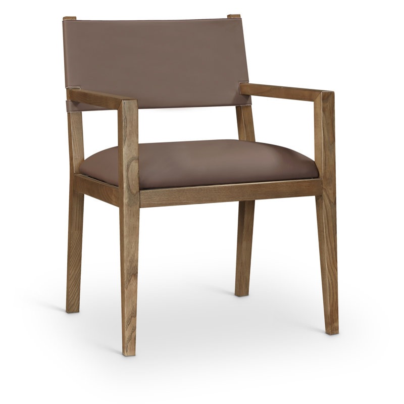 Chaise de salle à manger en cuir Vina, Noyer teinté, Cuir brun végétalien