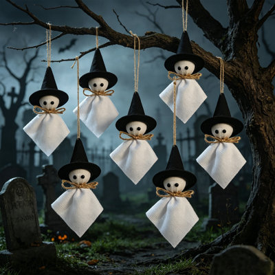 Halloween Witch Hat Ghost Ornament Set Of 7  Hanging Ghost  For Party Decor