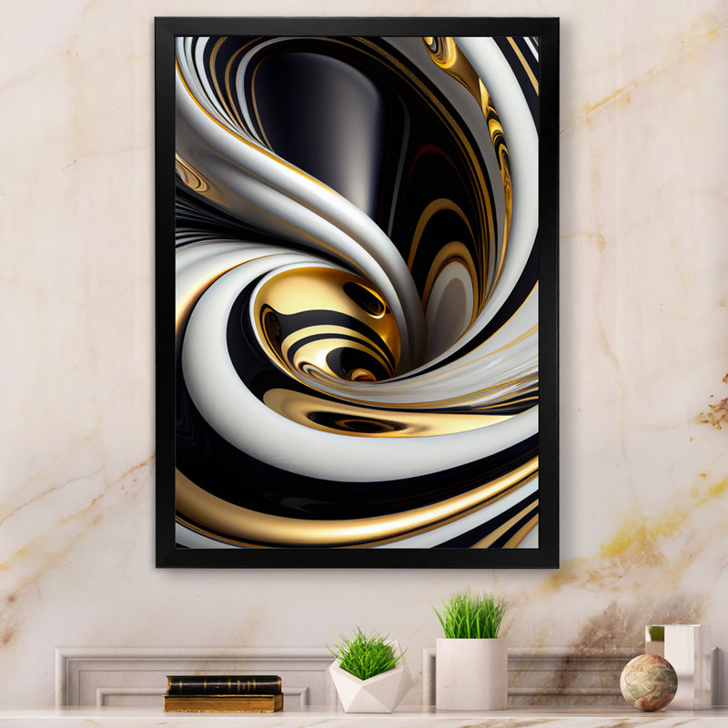 Or noir et blanc vitrail I - abstrait spirales sur toile, art mural, H 40 po x l 30 po, Toile avec cadre photo, Black