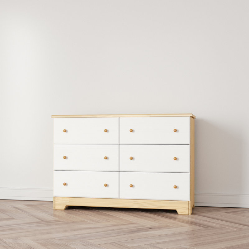 Commode 6 tiroirs Genelia, Blanc / Naturel