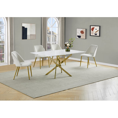 Ensemble de salle à manger en verre avec revêtement en marbre et chaises d'appoint rembourrées