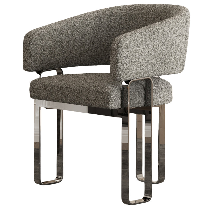 Boucle Barrel Dining Side Chairs With Arms, Gray, Silver