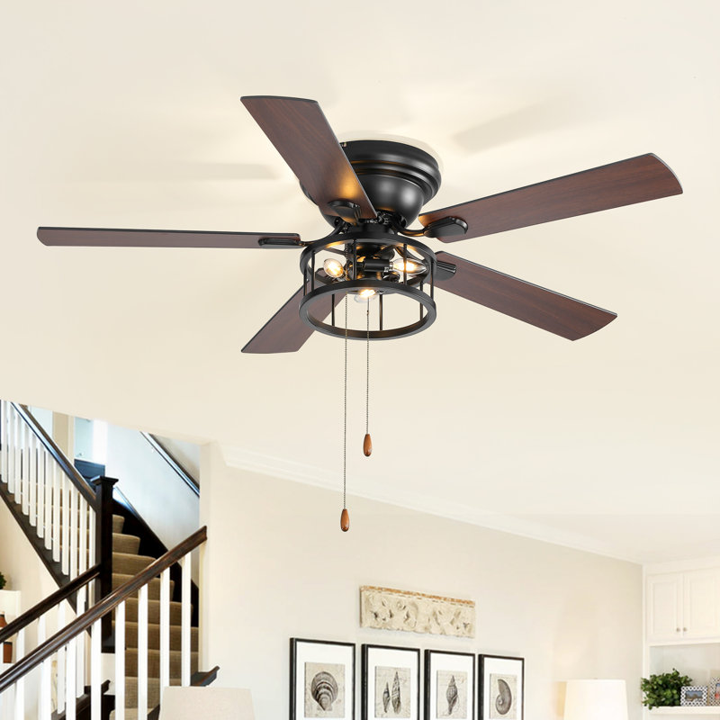 Ventilateur de plafond encastré à 5 pales de 52 po avec ensemble d'éclairage et contrôle inclus, Pull Chain