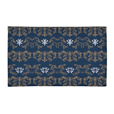 Tapis damassé bleu / brun