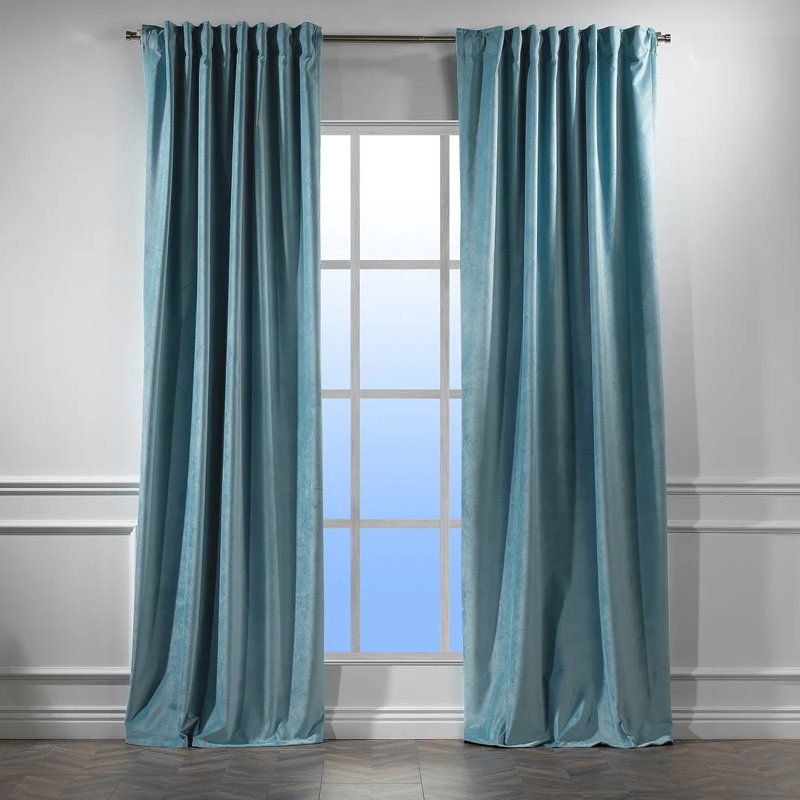 Rideau simple extra long et extra large en velours mat luxueux, 38 - bleu ciel, L 100 po x L 108 po