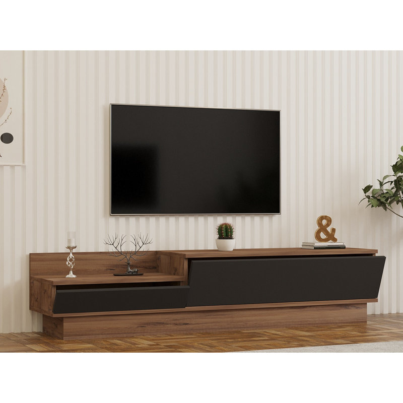 Modern TV Stand with Numerous Shelves, Atlantic Pine & Anthracite, 63.0 x 13.8 x 13.8 inches | 100% Melamine Coated Particle Board, Thickness: 0.7 inches | Additional Storage, Stylish Design for Contemporary Living Rooms