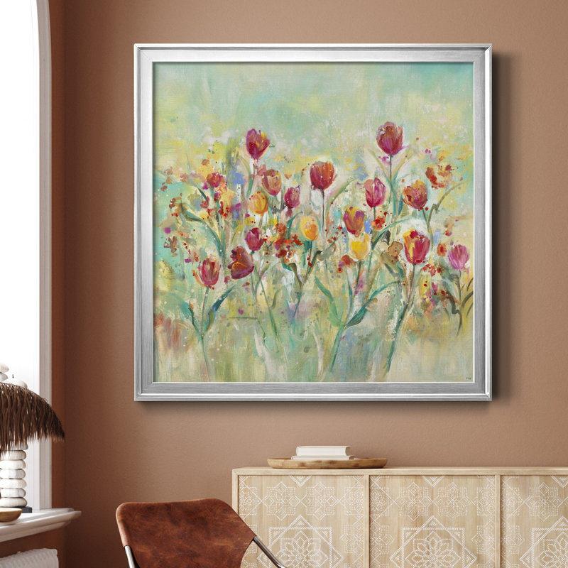 Summer Tulips - Reproduction d'art sur toile encadrée, Encadré gris, H 26,5 po x l 26,5 po x P 1,5 po