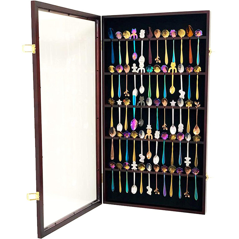 Decomil - Armoire murale avec support pour 60 cuillères, protection UV, verrouillable (finition cerise)