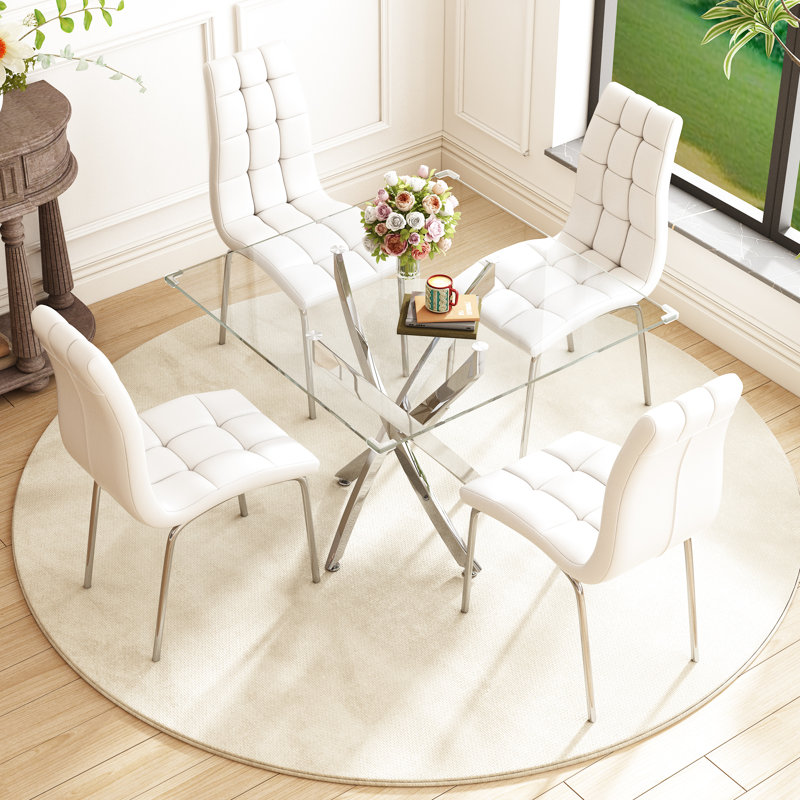 5 - Piece Pedestal Dining Set, Silver, White/Silver