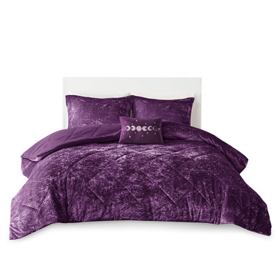 Luxury Twin/twin Xl Velvet Comforter In Purple, , With Comforter, Shams And Pillow Decorative Pillows , Includes