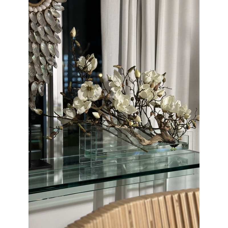 Sloped Glass Planter With White Magnolias