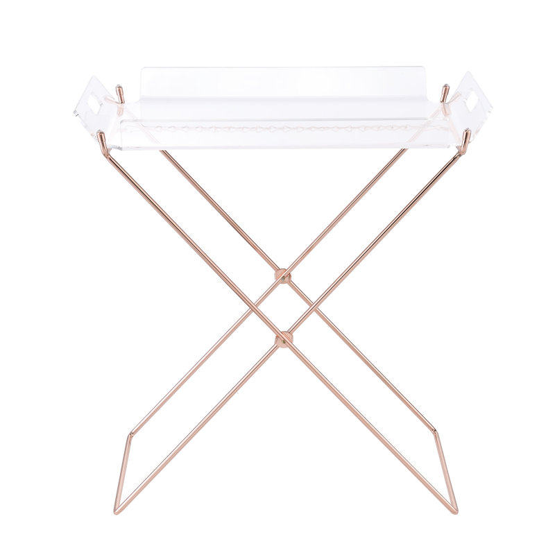 Table moderne en acrylique avec base stable et plateau en cuivre transparent pour une utilisation fonctionnelle