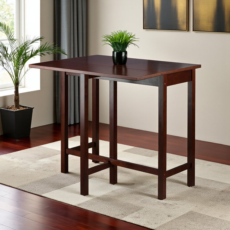 Chenai Solid Wood High Table with Drop Leaf in Walnut Finish, 35.28'' H X 39.02'' W X 29.73'' D
