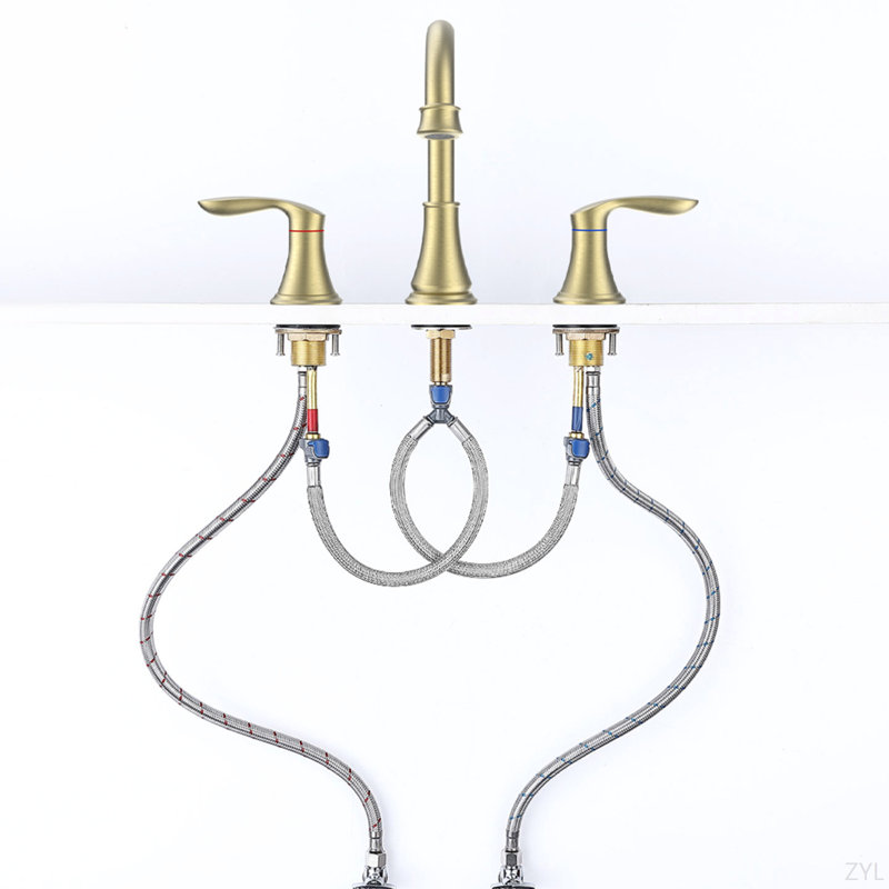 2-Handle 8 Inch Widespread Bathroom Sink Faucet Lavatory Faucet 3 Hole 360° Swivel Spout Vanity Sink Basin Faucets 3008B-MB
