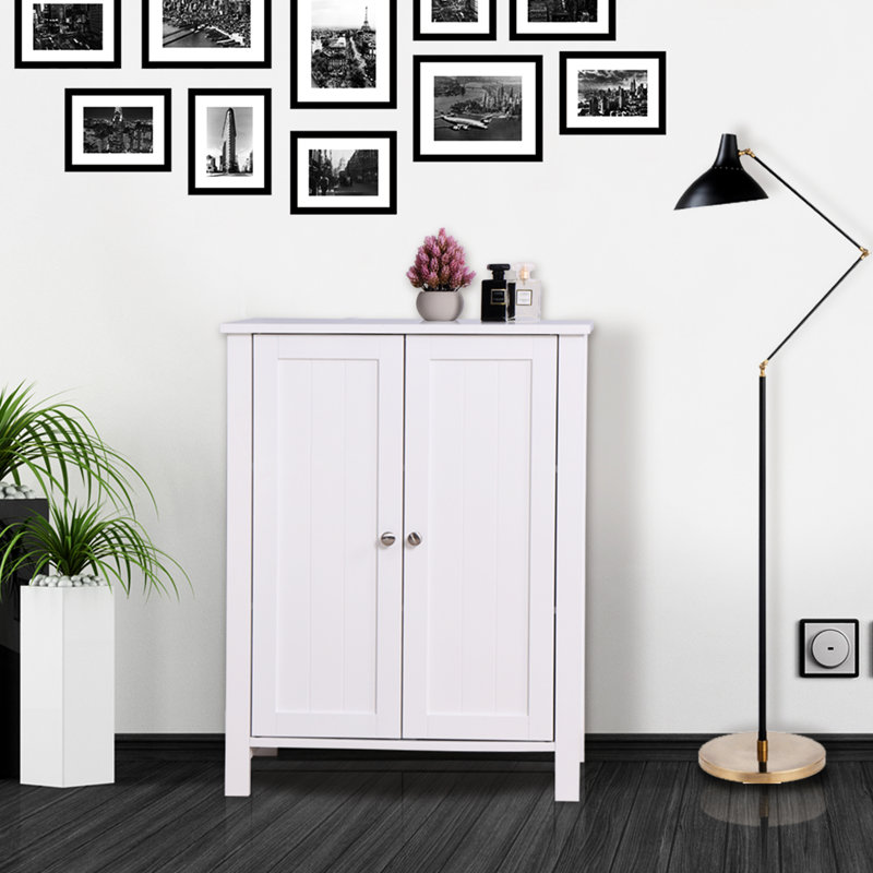 Armoire de plancher de salle de bain blanche à double porte avec tablette réglable - améliore l'organisation dans et au-delà de l'armoire