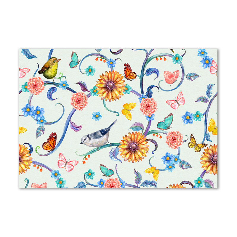 Flowers And Birds - Wrapped Canvas Print