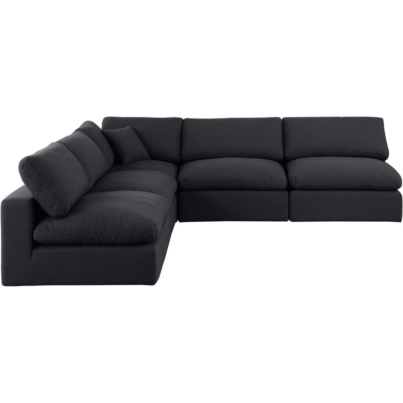Canapé modulaire 5 pièces rembourré, Tissu texturé en lin noir