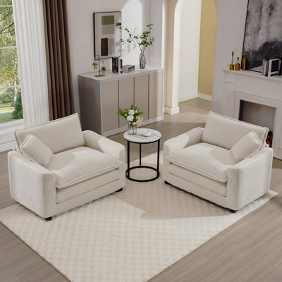 Ensemble de 2 fauteuils de salon luxueux et sophistiqués avec deux canapés simples en velours côtelé beige clair