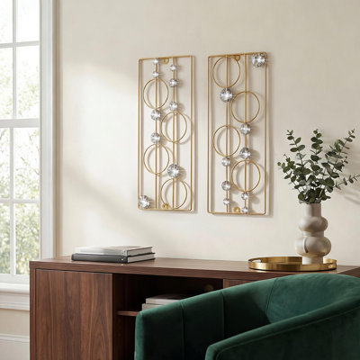 2 Pcs. Abstract Metal Art for Wall Decor Living Room Bedroom Bathroom Office Metal Bling Modern Geometric Hanging Vertical Small Iron