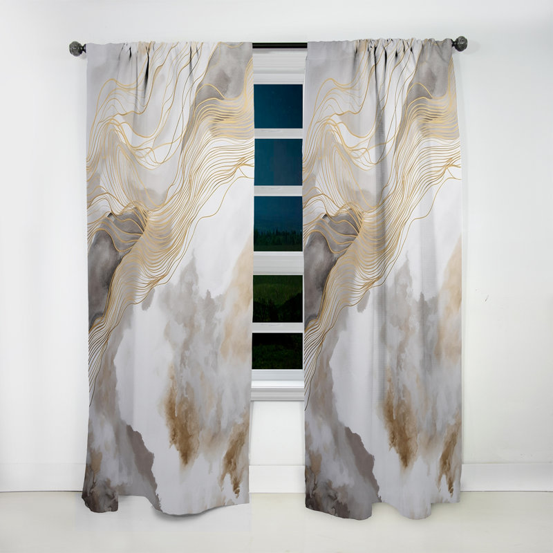 Or et gris abstrait Line Artistry V - rideau d'art en ligne - velours obscurcissant - 1 panneau, L 52 po x L 108 po