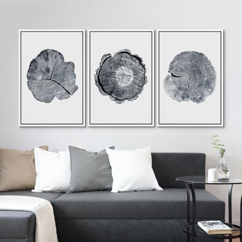 Tree Ring " Wood Tree Rings " 3 - Pieces, 36" H x 24" W x 1.5" D, White