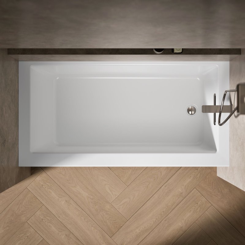 Underscore 60" x 30" Rectangular Alcove Soaking Bathtub with Slotted Overflow and Integral Apron, White, Right