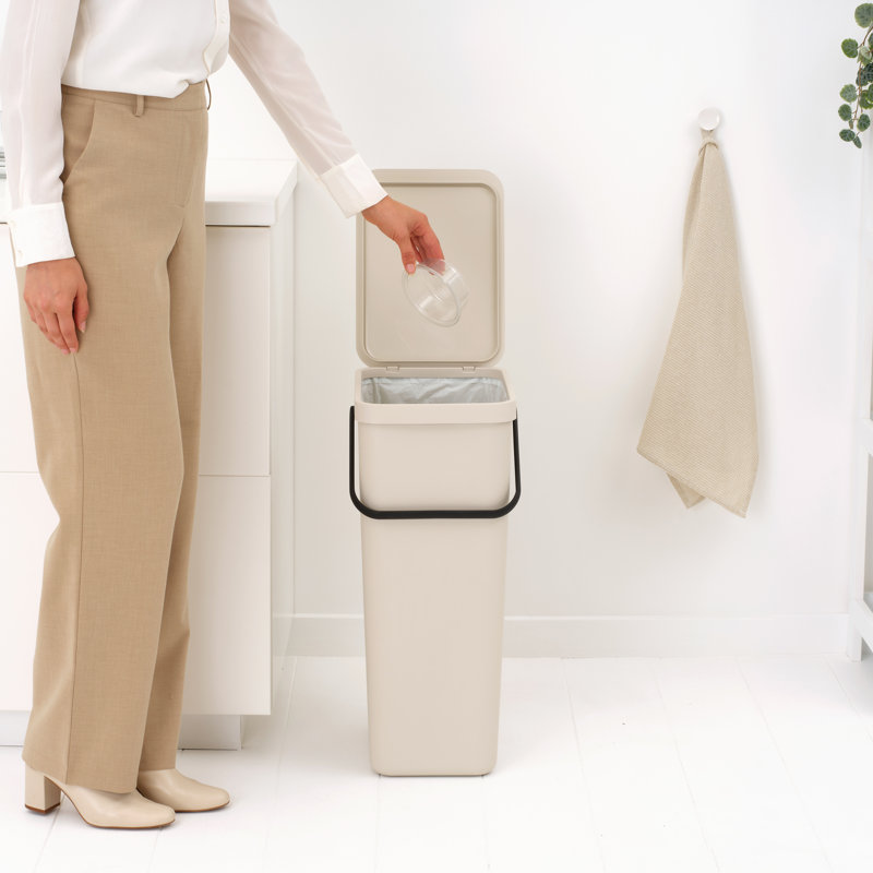 Brabantia Sort & Go 40 Litre Rubbish Bin, 40 L, Soft Beige