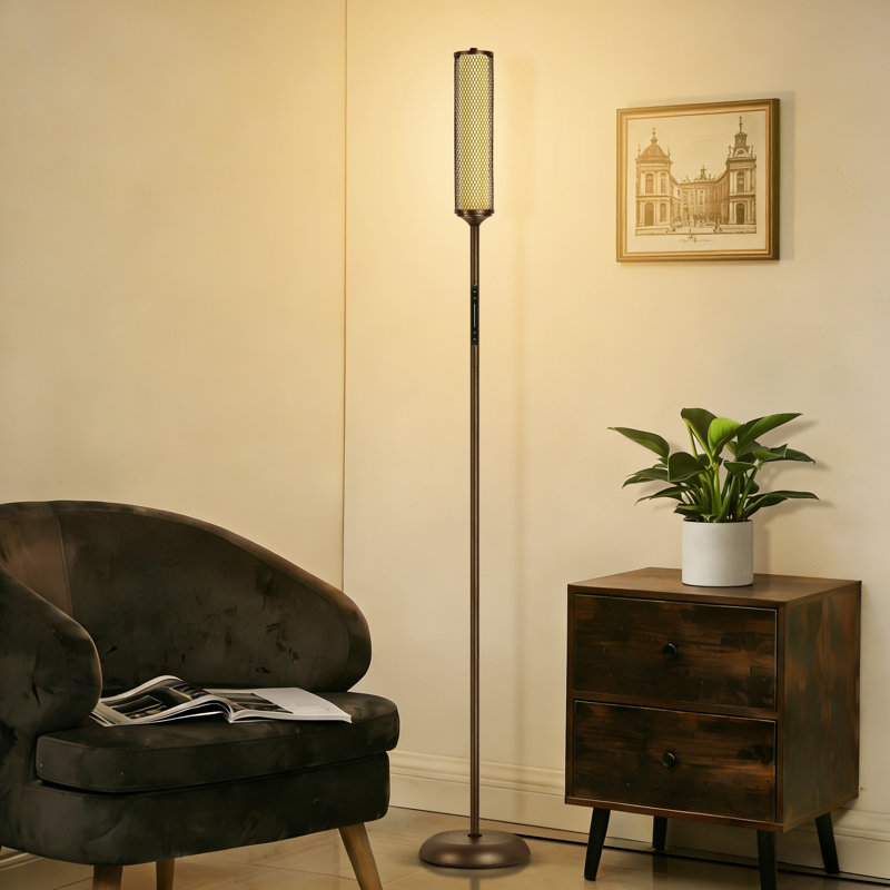 Lampe intelligente sur pied en métal 66,14 po RGBCW avec interrupteur tactile et télécommande, Brun