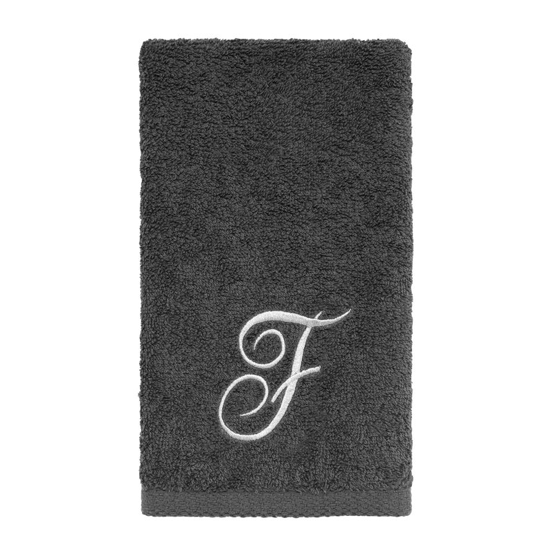 Winston Porter Granite/Silver Script Monogram Fingertip Towel Letter F