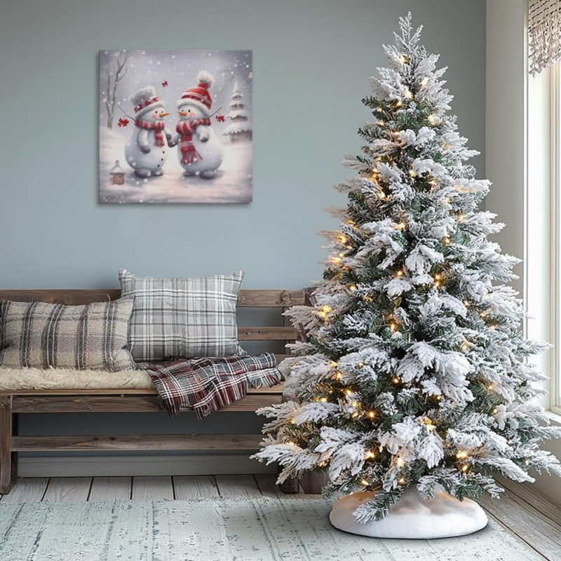 «Winter Snowman», art mural sur toile sans cadre 16 po x 16 po