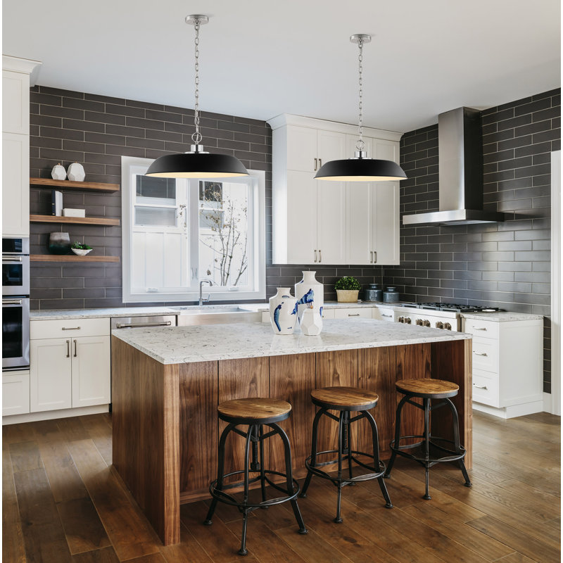 Eddy 1-Light Dimmable Steel Dome Pendant, 8" H x 19.9" W x 19.9" D, Matte Black/Polished Nickel