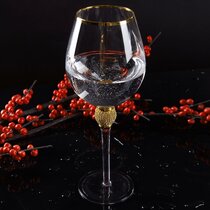 Italian Crystal Wine Glasses With 18Kt Gold Plated Floral Trim