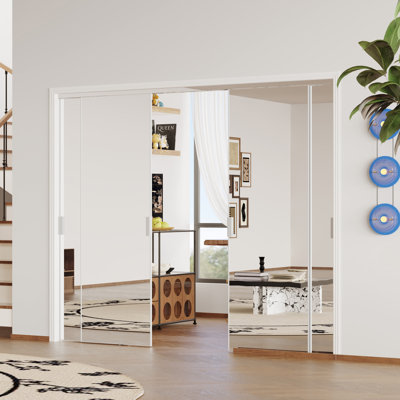 Sliding Door - Modern Aluminum Sliding Closet Door With Full-Length Mirror Handle And Hardware Kit