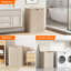 Grand panier à linge 185L à 3 sections avec couvercle, panier à linge en plastique avec poignées en bambou et sacs amovibles, grand panier à linge pliable pour salle de bain, beige