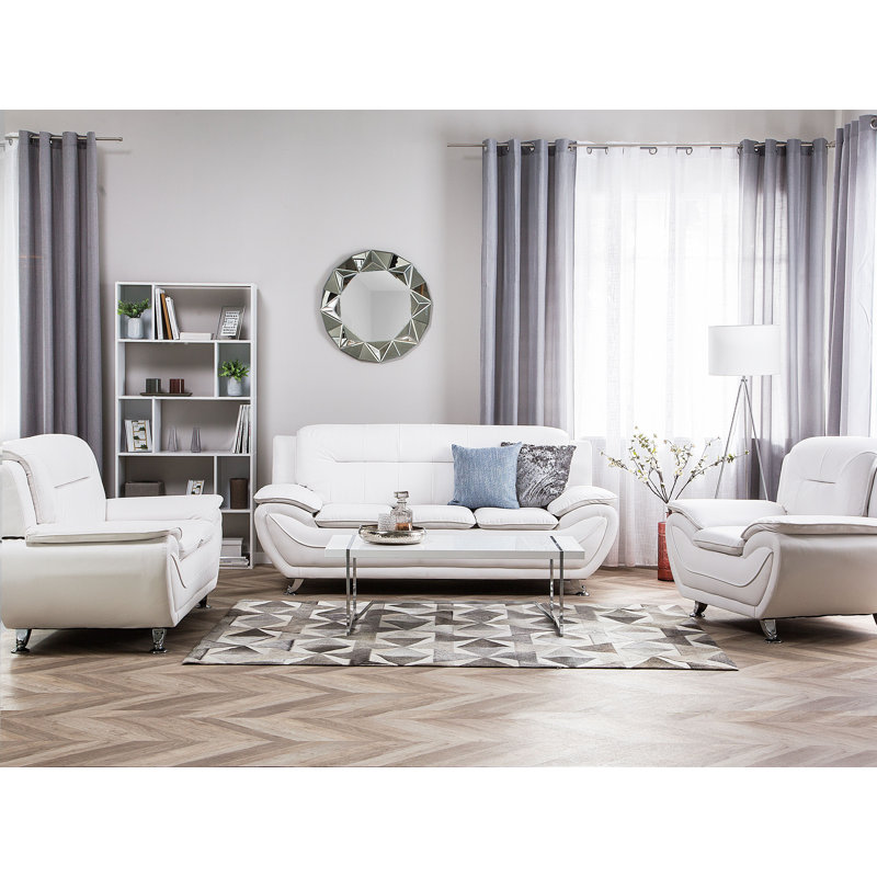 Faux Leather Living Room Set Bundara, White